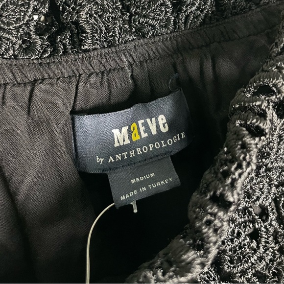 Anthropologie Maeve Eyelet Off The Shoulder Oversized Lace Black Top Size M - Picture 6 of 7